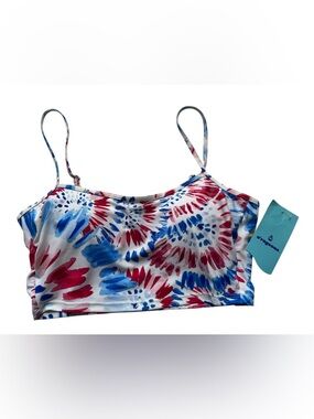 O'Rageous Junior’s Medium Fireworks Crop Tank Swim Bikini Top Red White Blue New